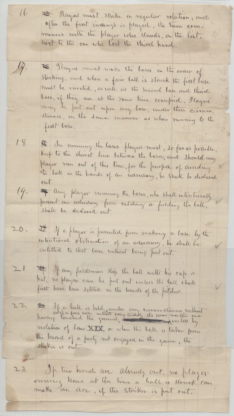 Doc Adams' signature rule establishing the laws of baseball
