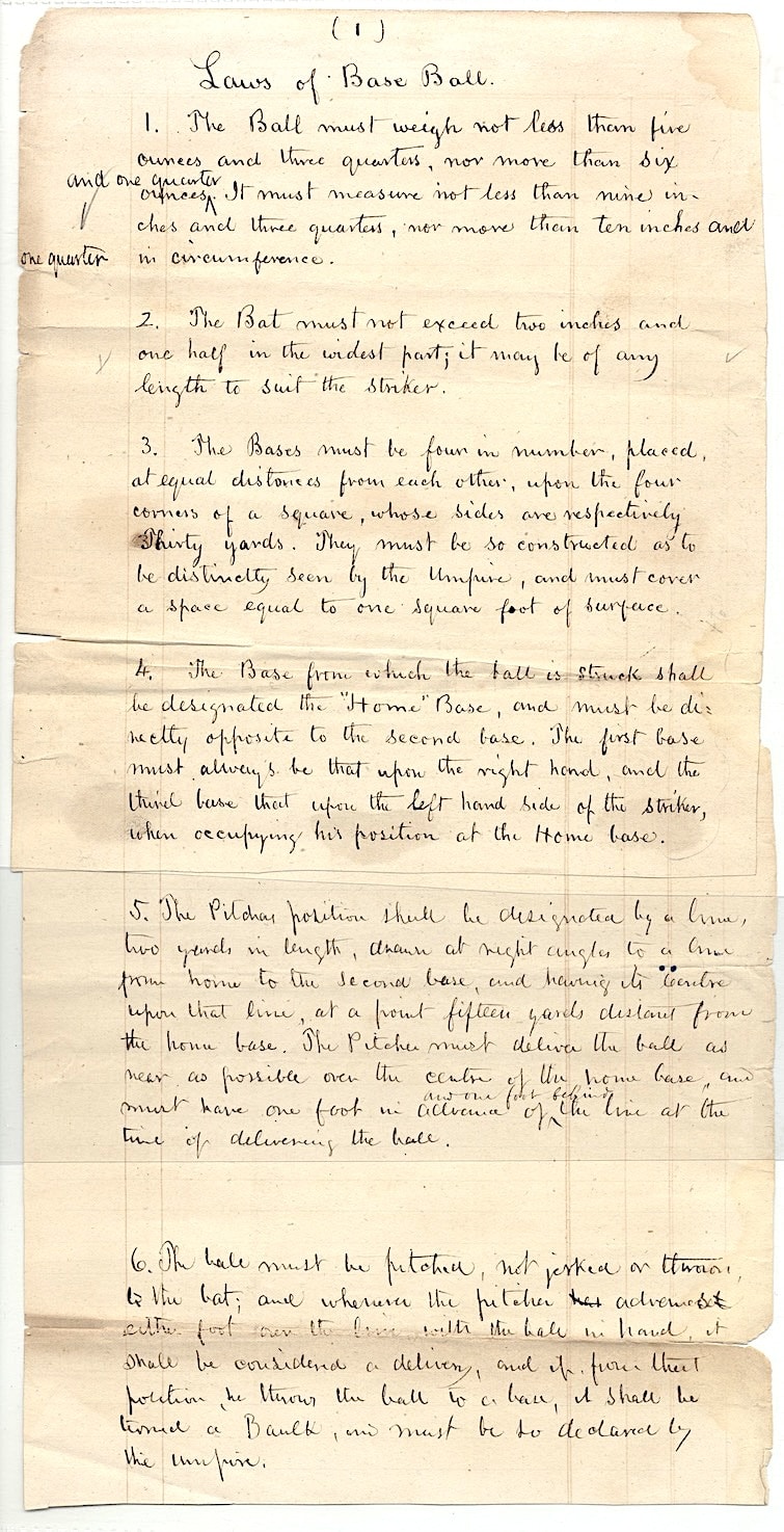 Convention minutes from the 1857 Baseball Convention